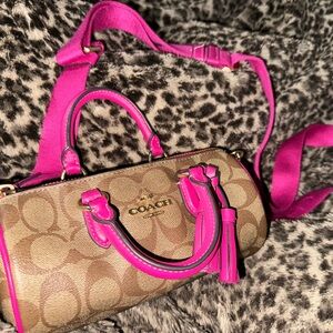 Pink Canvas Lacey Coach Crossbody